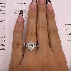 2.05 carat center oval lab diamond engagement ring band set white gold